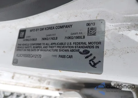 2014 Chevrolet Spark 2Lt Auto z USA, uszkodzony, nr VIN KL8CF6S90EC412170